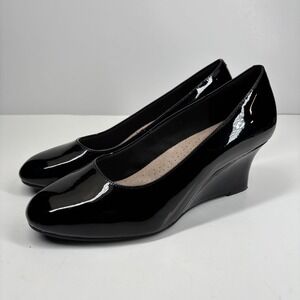 Clarks Olivette Pearl Women's US 10M Black Patent Leather Wedge Slip-On Pumps